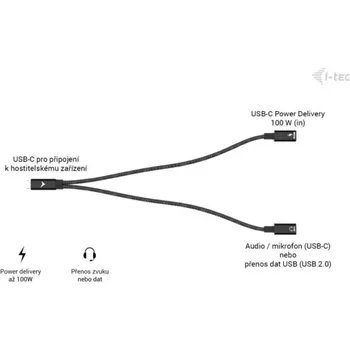 USB hub i-tec USB-C Cable Splitter Audio/Data + Power Delivery 100W C31DUALSPLITTERCBLPD