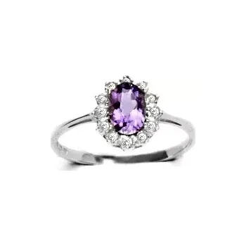 Prsten Zlatý prsten Kate přírodní ametyst - VR247 bílé zlato (Zlatý prsten s ametystem 7x5 mm a zirkony)