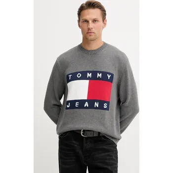 Pánský svetr Bavlněný svetr Tommy Jeans pánský, šedá barva, DM0DM22105 90J, vel. M