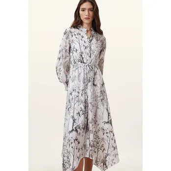 Dámské šaty Lněné šaty AllSaints SKYLAR MAXI bílá barva, midi, W047DC 00X, vel. 36