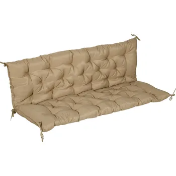 Podsedák Outsunny polštář na 3místnou lavici 150x98x8 cm polštář na lavici s popruhy, polštář na lavici pro zahradní nábytek hollywoodská houpačka, khaki