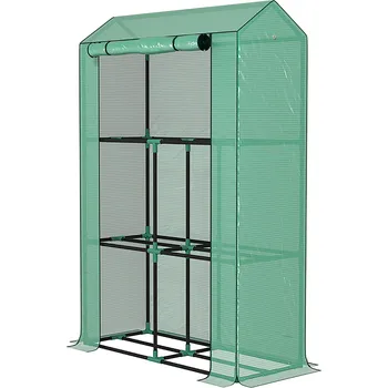 Skleník Skleník Outsunny s třípatrovou policí, plastový kryt odolný proti UV záření, rolovací dveře, 100 x 40 x 150 cm, zelený