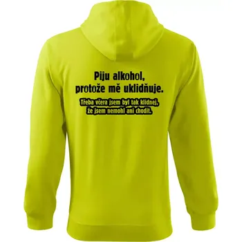 Pánská mikina Piju alkohol uklidňuje mě - Mikina s kapucí na zip trendy zipper - S ( Limetková )