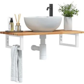 Koupelnový nábytek Deska pod umyvadlo nástěnná ocel a masivní akáciové dřevo Hnědá 3302712