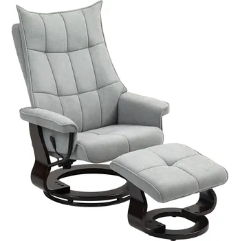 Křeslo HOMCOM Relaxační křeslo s taburetem, otočné TV křeslo s funkcí polohování, houpací funkce, polohovací křeslo s dvouvrstvým vysokým opěradlem, sametový vzhled, do obývacího pokoje, ložnice, šedá barva