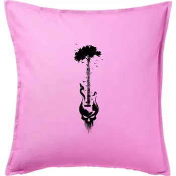 Polštář Kytara strom a lebka - Polštář 50x50 - 50x50 - Pouze potah ( Růžová )