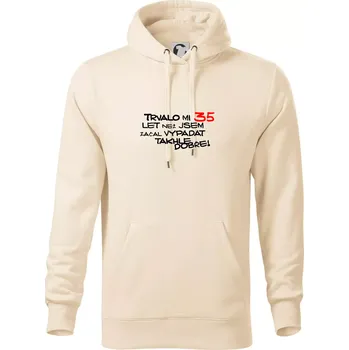 Pánská mikina Trvalo mi 35 let než jsem začal vypadat takhle dobře - Mikina pánská Cape s kapucí - 5XL ( Mandlová )