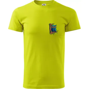 Pánské tričko Sova na prsu - Klasické pánské triko vyšší gramáže - XL ( Limetková )