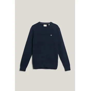 Pánský svetr SVETR GANT MICRO TEXTURE C-NECK EVENING BLUE