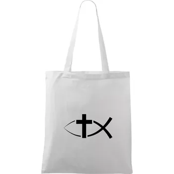 Ježíšova ryba - Taška bavlněná - 42 x 38 cm ( Bílá )