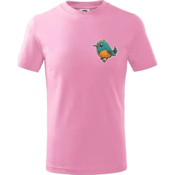 Ptáček kreslený na prsu - Tričko dětské bavlněné - 122 cm/6 let ( Růžová )
