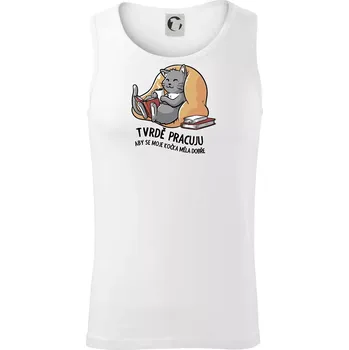 Pánské termoprádlo Tvrdě pracuju, aby se kočka měla dobře - Tílko pánské Core - XL ( Bílá )