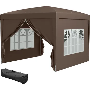 Zahradní altán Outsunny altán 3 x 3 m se 4 bočními stěnami, okno, stan s UV ochranou, zahradní stan včetně přenosné tašky, ocel, káva