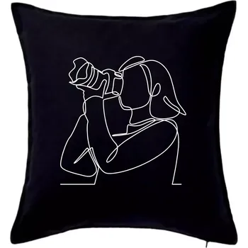 Polštář Fotografka stojící jedním tahem - Polštář 50x50 - 50x50 - Pouze potah ( Černá )