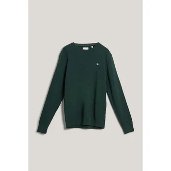 Pánský svetr SVETR GANT MICRO TEXTURE C-NECK TARTAN GREEN