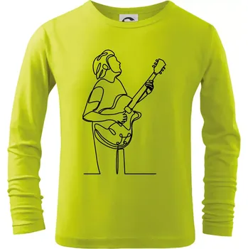 Chlapecké tričko Kytarista jedním tahem - Triko dětské Long Sleeve - 104-110cm / 3-4 roky ( Limetková )