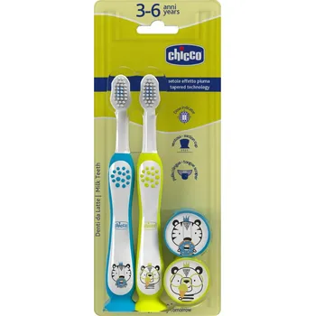 Zubní kartáček CHICCO Set zubních kartáčků pro děti Tiger-Panda 3-6r, 2ks