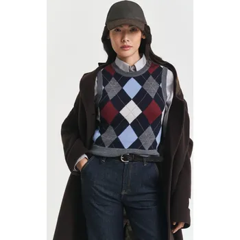 Dámský svetr VESTA GANT ARGYLE C-NECK VEST CHARCOAL MELANGE