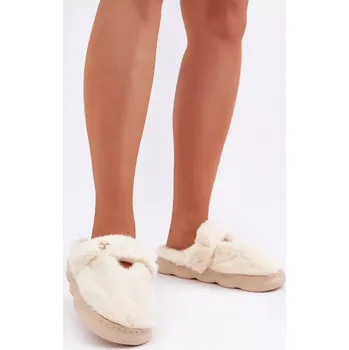 Dámské polobotky Futrzane Pantofle S Malou Broží Světle Béžové Primaria 38/39