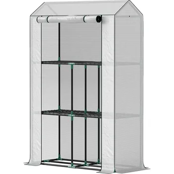 Skleník Skleník Outsunny s třípatrovou policí, plastový kryt odolný proti UV záření, rolovací dveře, 100 x 40 x 150 cm, bílý