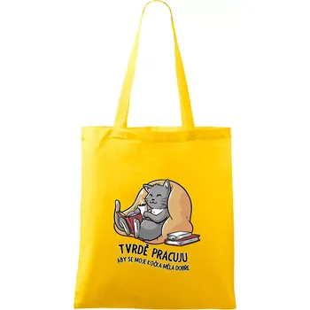 Tvrdě pracuju, aby se kočka měla dobře - Taška bavlněná - 42 x 38 cm ( Žlutá )