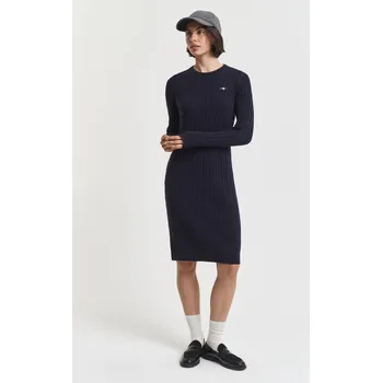 Dámské šaty ŠATY GANT STRETCH COTTON CABLE C-NECK DRESS EVENING BLUE