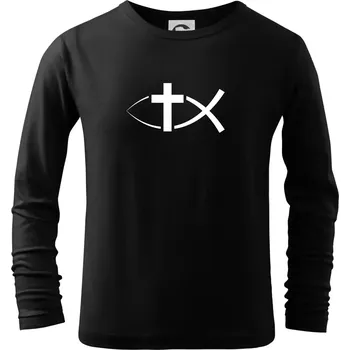 Chlapecké tričko Ježíšova ryba - Triko dětské Long Sleeve - 158 cm/12 let ( Černá )