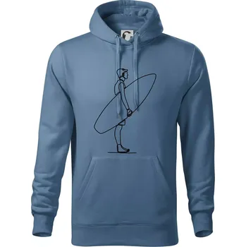 Pánská mikina Surfař stojící jedním tahem - Mikina pánská Cape s kapucí - 5XL ( Denim )