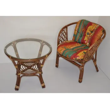 Sedací souprava Axin Trading s.r.o. Ratanová sedací souprava Bahama 1+1 hnědá, polstr červené