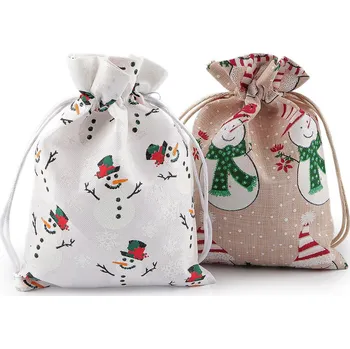 Vánoční dekorace Vánoční dárkový pytlík sněhulák 13x18 cm, Balení 1 ks, Varianta 2 režná přírodní sněhulák