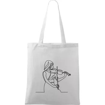 Nákupní taška Houslistka jedním tahem - Taška bavlněná - 42 x 38 cm ( Bílá )