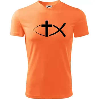 Chlapecké tričko Ježíšova ryba - Dětské triko sportovní (dresovina) - 122 cm/6 let ( Neon mandarine )