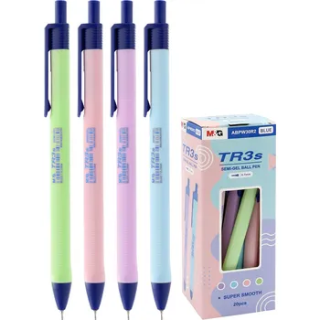 Pero kuličkové, trojhranné M&G TR3s Semi-Gel 0,7 mm (4 pastel. barvy) modrá náplň