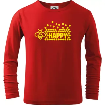 Chlapecké tričko Bee Happy - Triko dětské Long Sleeve - 104-110cm / 3-4 roky ( Červená )