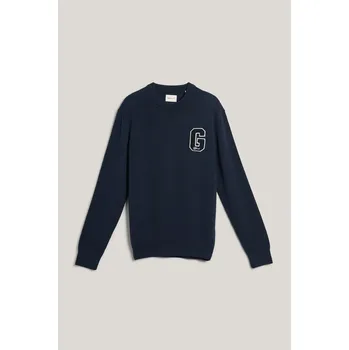 Pánský svetr SVETR GANT SMALL GRAPHIC BADGE C-NECK EVENING BLUE