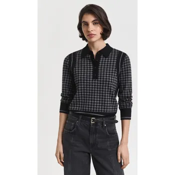 Dámský svetr SVETR GANT HOUNDSTOOTH JACQUARD POLO BLACK