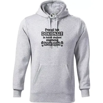 Pánská mikina Pracuji dokonale krok zpět - Mikina pánská Cape s kapucí - 5XL ( Světlešedý Melír )