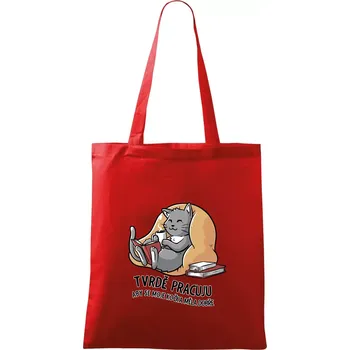 Tvrdě pracuju, aby se kočka měla dobře - Taška bavlněná - 42 x 38 cm ( Červená )