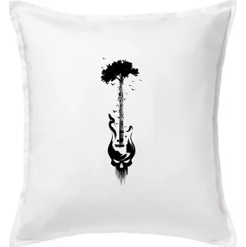 Polštář Kytara strom a lebka - Polštář 50x50 - 50x50 - Včetně výplně ( Bílá )