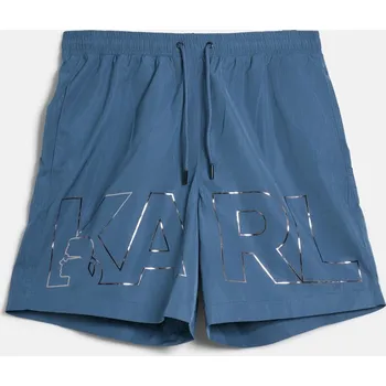 Pánské plavky PLAVKY KARL LAGERFELD METALLIC LOGO MED BOARDSHORTS BLUE FUSION