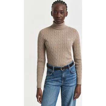 Dámský svetr ROLÁK GANT STRETCH COTTON CABLE TURTLENECK TAUPE BEIGE