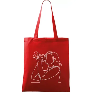 Nákupní taška Fotografka stojící jedním tahem - Taška bavlněná - 42 x 38 cm ( Červená )