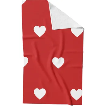 Rychleschnoucí ručník 30x50 srdce 6 cm bílé na červeném