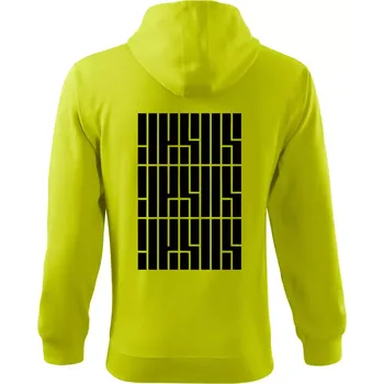 Pánská mikina Jesus nápis - Mikina s kapucí na zip trendy zipper - 3XL ( Limetková )