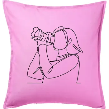 Polštář Fotografka stojící jedním tahem - Polštář 50x50 - 50x50 - Pouze potah ( Růžová )