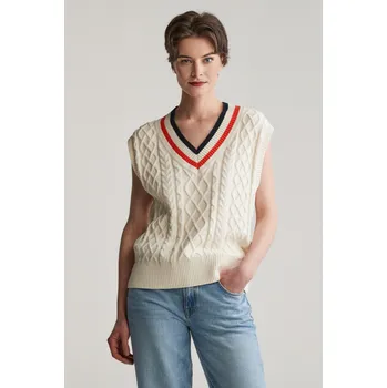 Dámský svetr VESTA GANT CONTRAST CABLE V-NECK VEST CREAM