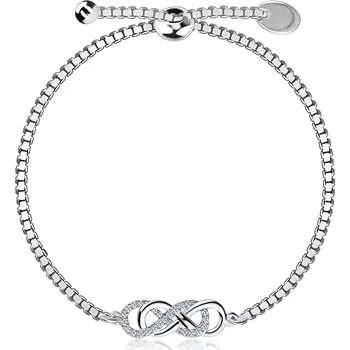 Náramek Nastavitelný stříbrný náramek 925 - propletený hladký a kubický zirkonový symbol nekonečna