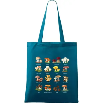 Atlas hub - triko s houbami - Taška bavlněná - 42 x 38 cm ( Petrolejová )