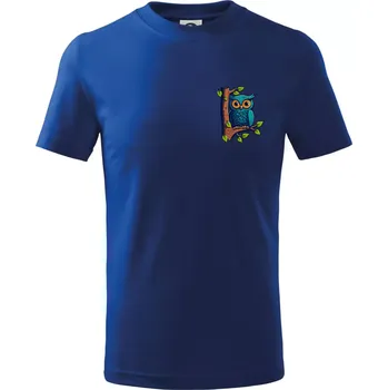 Sova na prsu - Tričko dětské bavlněné - 98 cm / 2 roky ( Královská modrá )