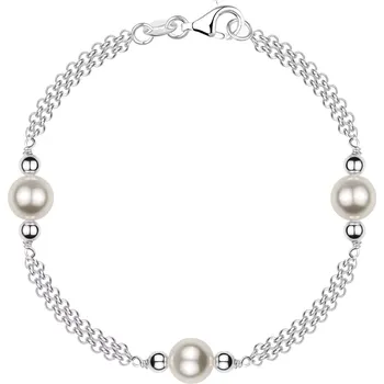 Náramek Stříbrný náramek 925 - dvojitý řetízek, korálky, syntetické perly